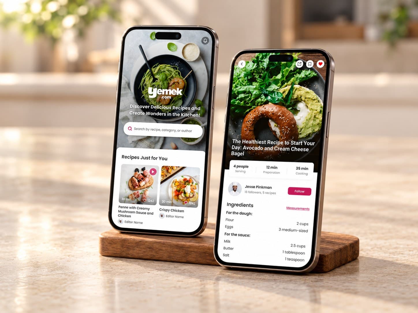 Yemek.com recipe app interfaces