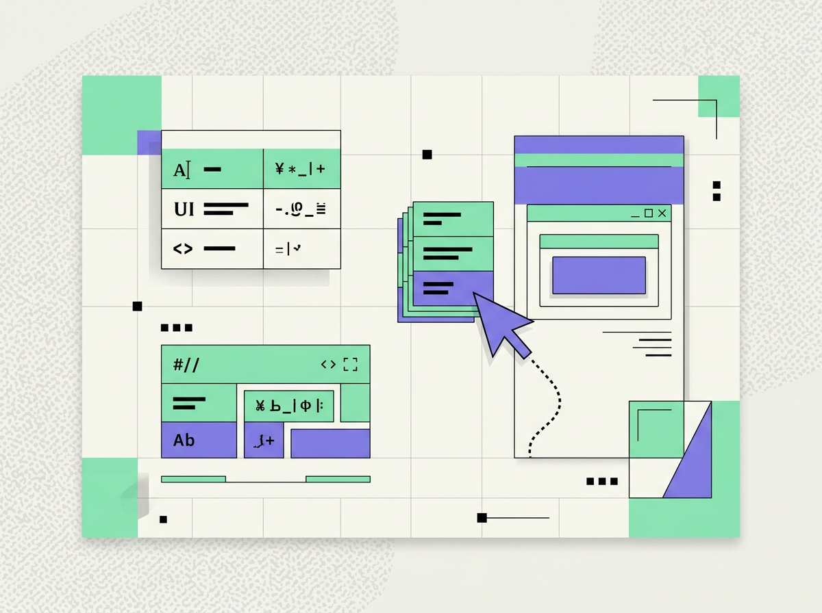 Abstract design system audit with a cursor and component grid